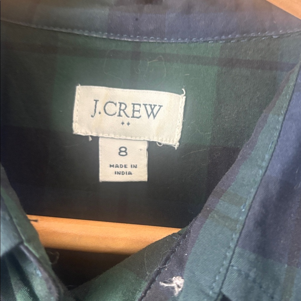 J. Crew Blackwatch Navy Black Green Long Sleeve Tie Shirt Dress Tartan Sz 8 - Picture 6 of 9